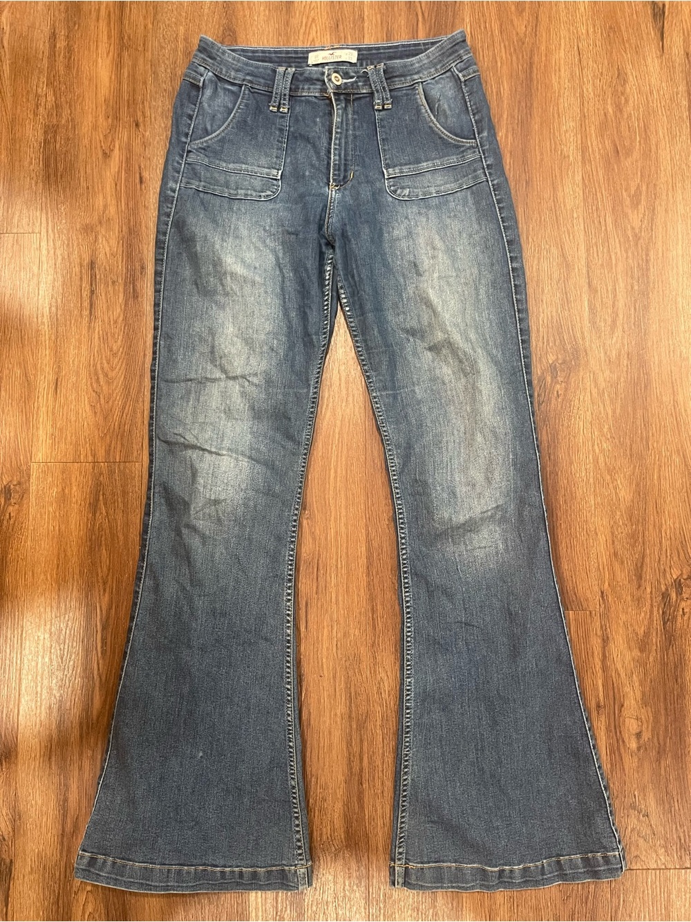 Hollister Medium Blue Flare Jeans with Front Patch Pockets